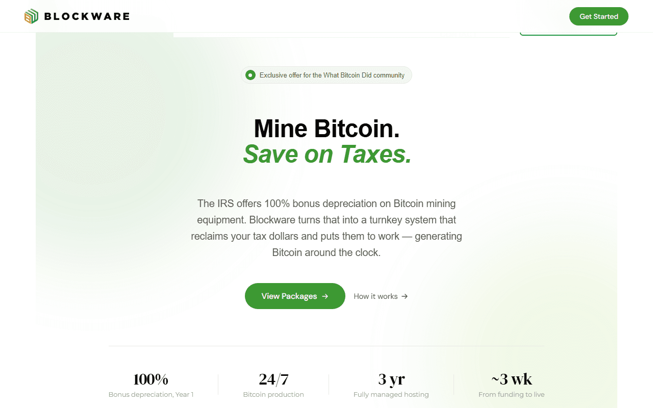 Blockware sponsor landing page advertised on What Bitcoin Did