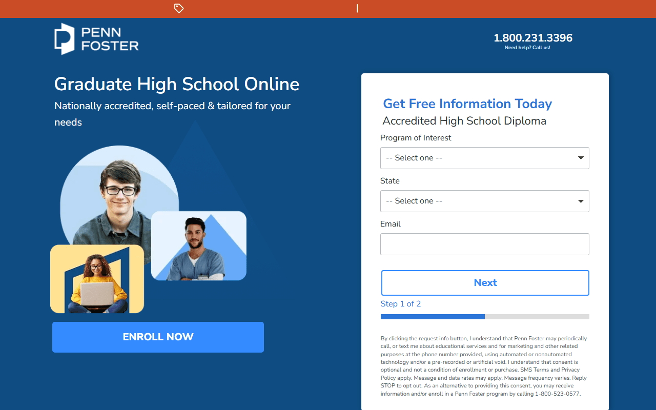 Penn Foster sponsor landing page advertised on Dateline NBC