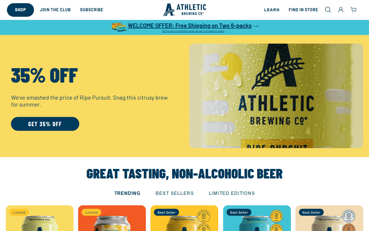 Athletic Brewing Company sponsor landing page advertised on PBD Podcast