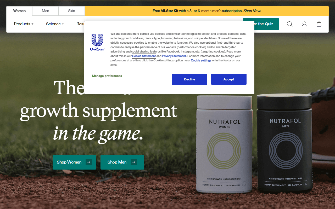 Nutrafol sponsor landing page advertised on Pod Save America