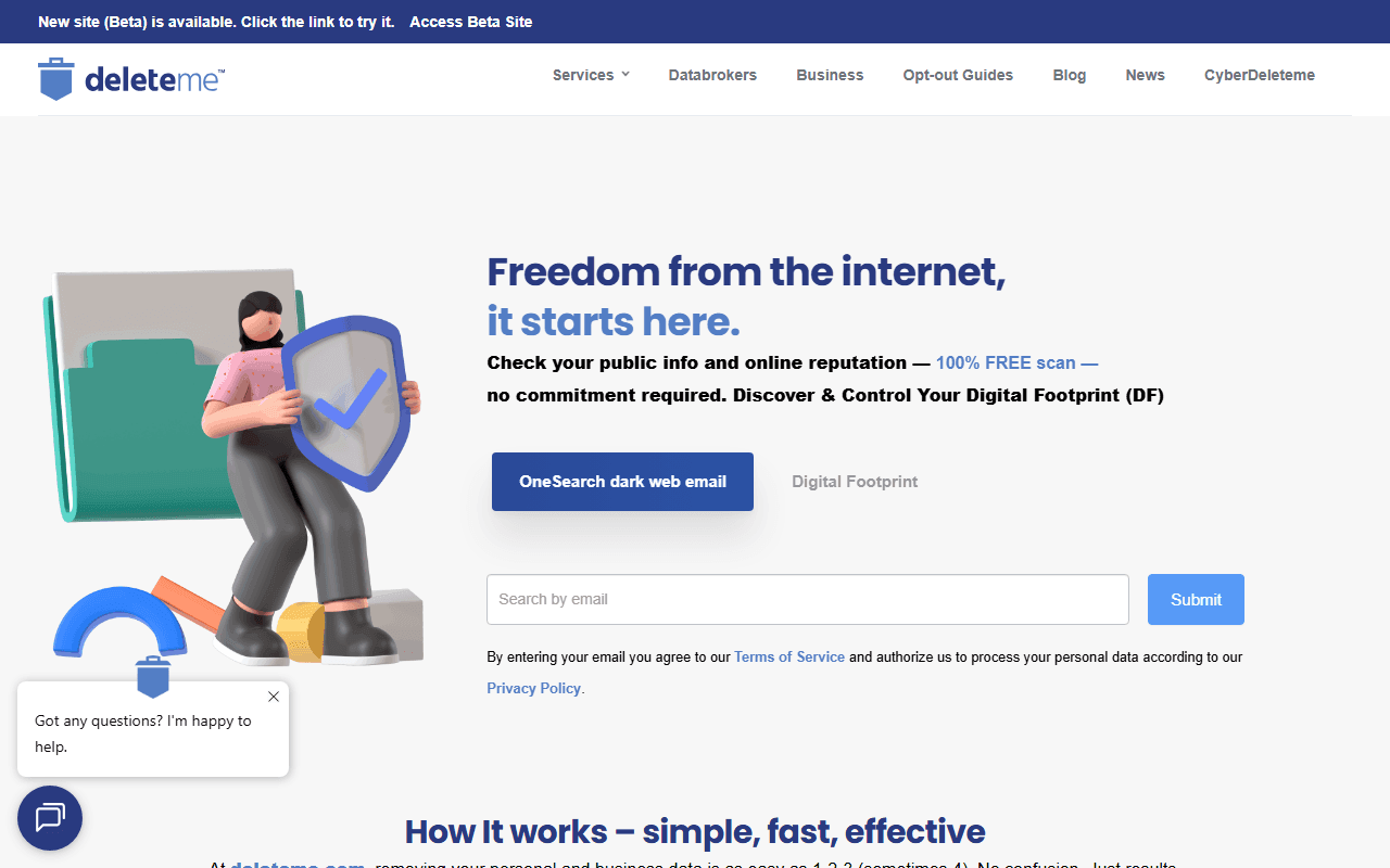 Delete Me sponsor landing page advertised on Prof G Markets