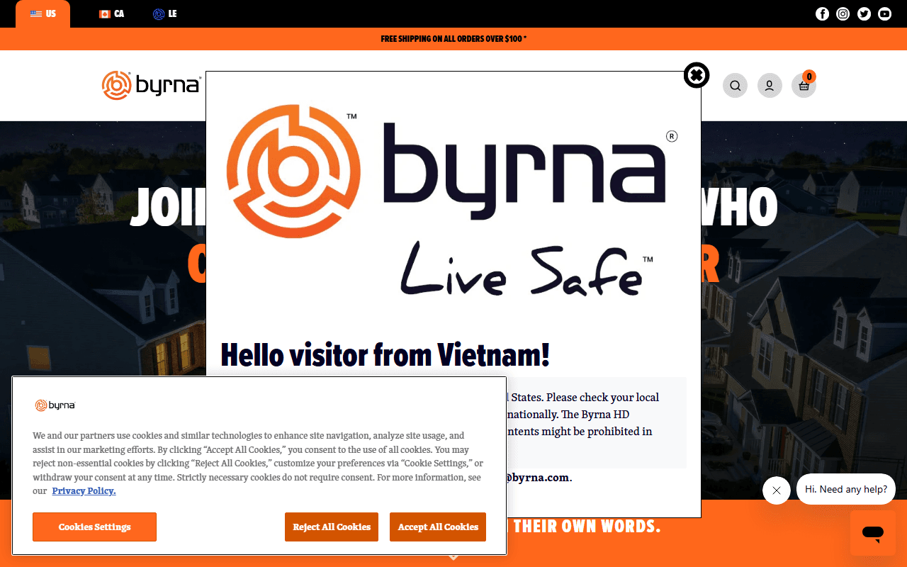 Byrna sponsor landing page advertised on The Megyn Kelly Show