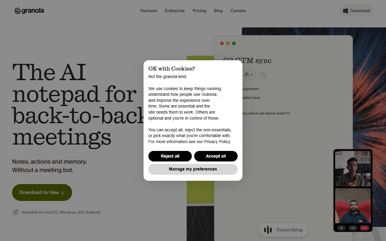 Granola sponsor landing page advertised on The Twenty Minute VC (20VC): Venture Capital | Startup Funding | The Pitch