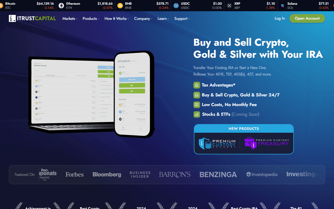 iTrust Capital sponsor landing page advertised on The Paul Barron Crypto Show