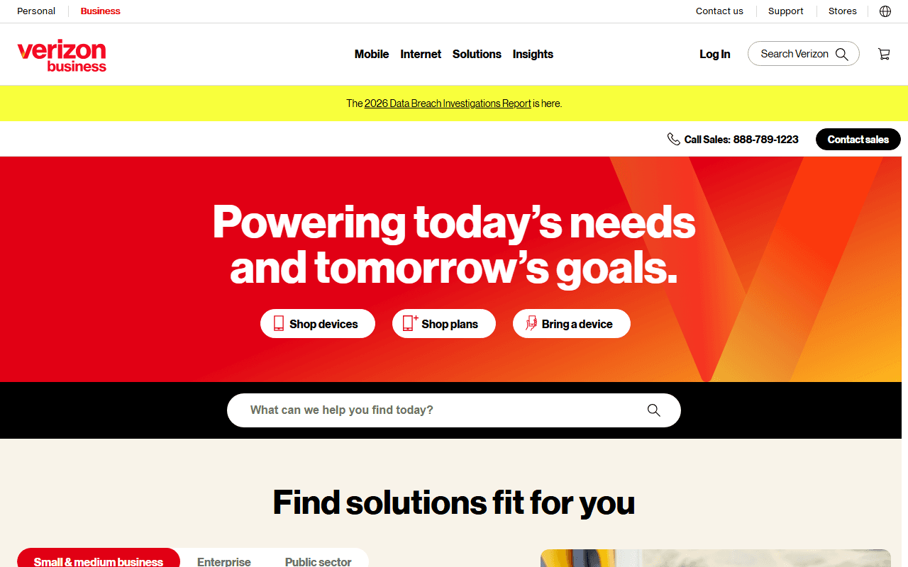 Verizon Business sponsor landing page advertised on The Vergecast