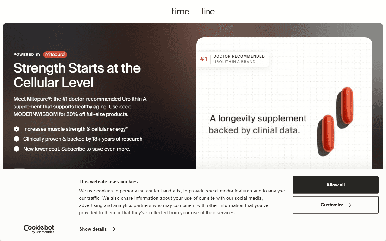 Timeline sponsor landing page advertised on Modern Wisdom