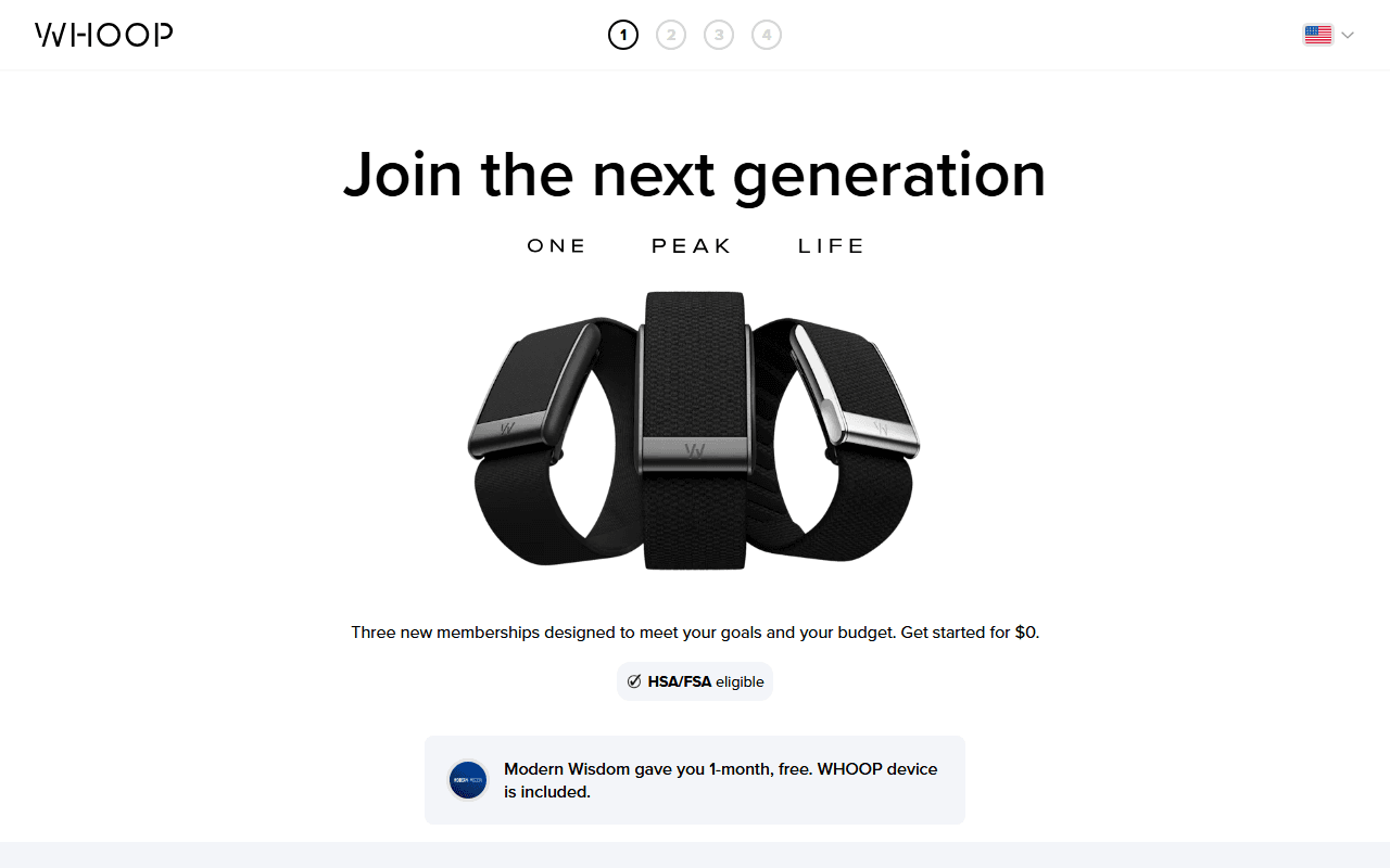 WHOOP sponsor landing page advertised on Modern Wisdom