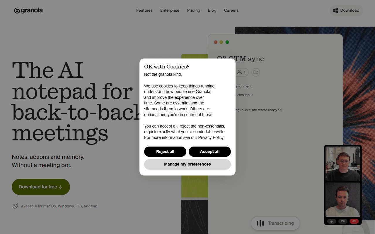 Granola sponsor landing page advertised on The Knowledge Project