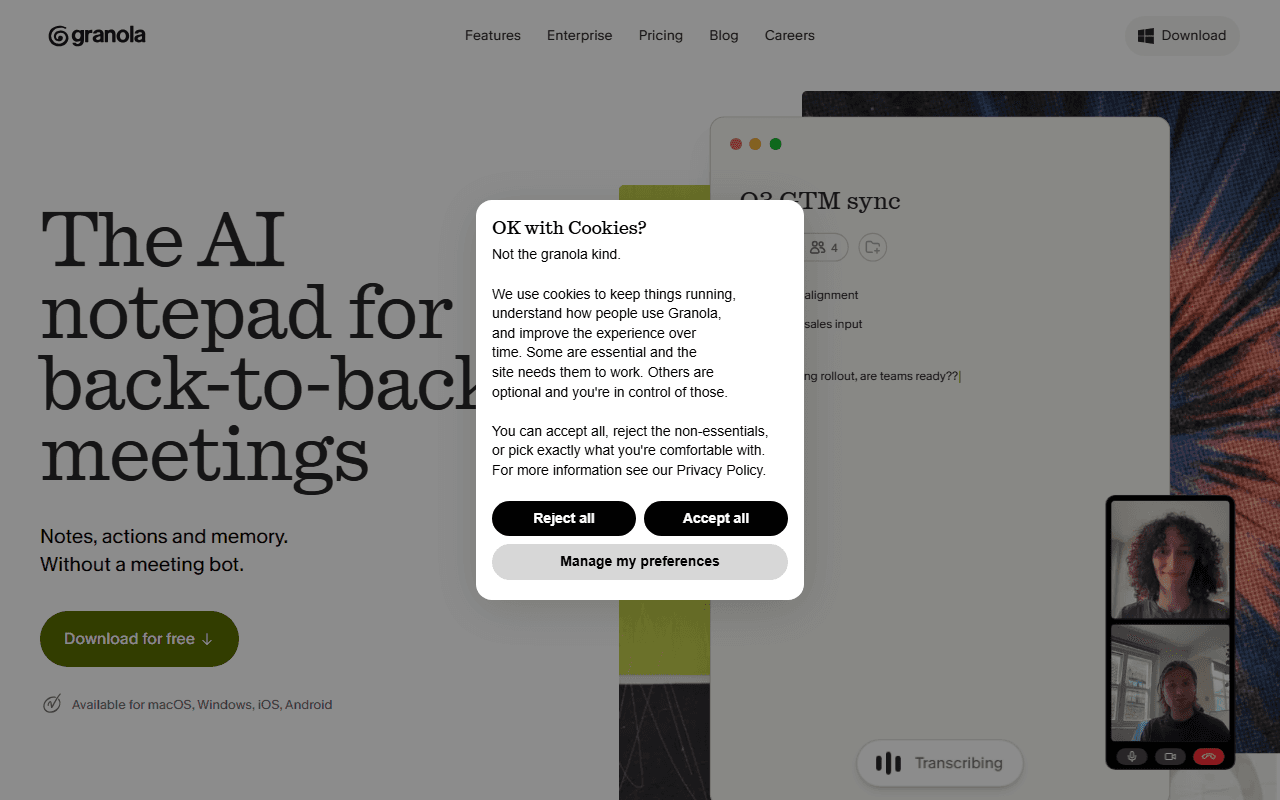 Granola AI sponsor landing page advertised on The Knowledge Project