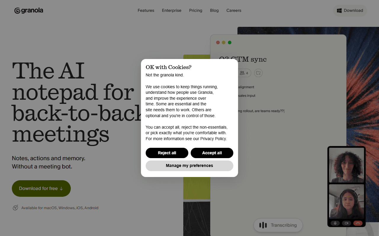 Granola AI sponsor landing page advertised on The Knowledge Project