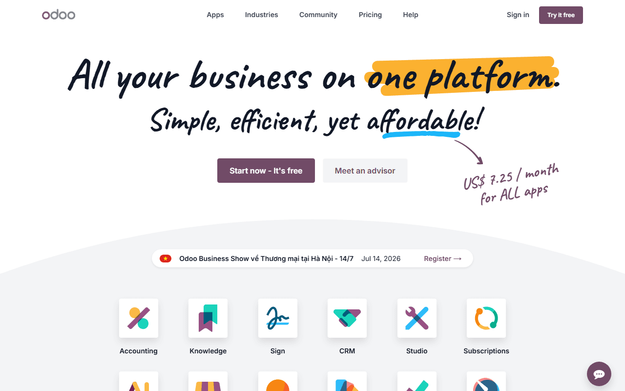 Odoo sponsor landing page advertised on Prof G Markets