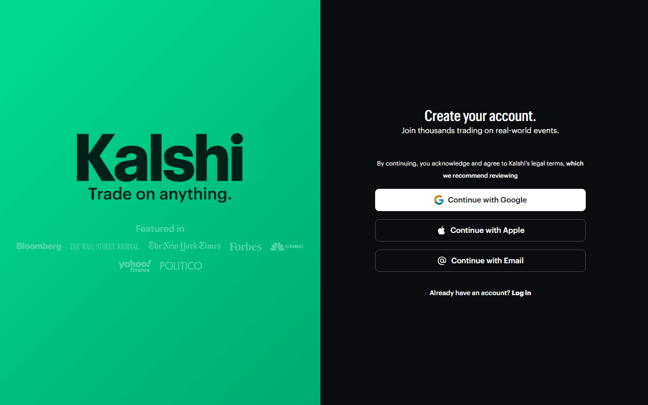 Kalshi sponsor landing page advertised on The Dan Bongino Show