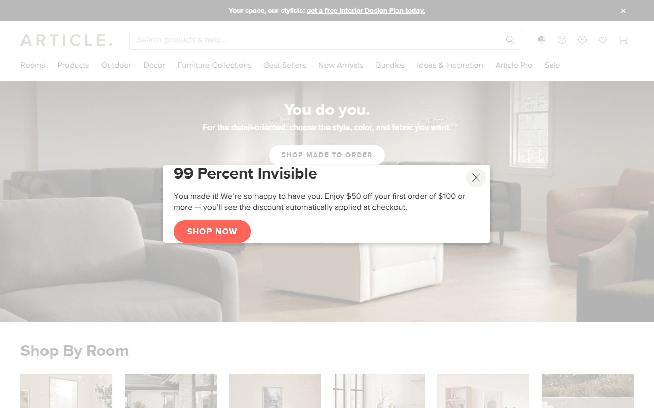 Article sponsor landing page advertised on 99% Invisible