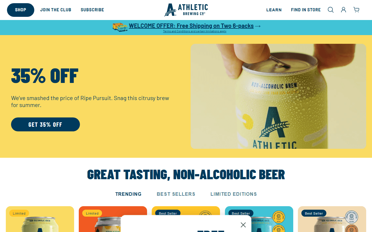 Athletic Brewing Company sponsor landing page advertised on Power User with Taylor Lorenz