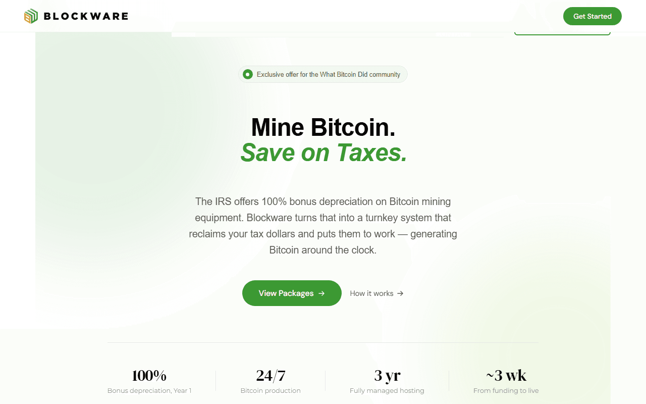 Blockware sponsor landing page advertised on What Bitcoin Did