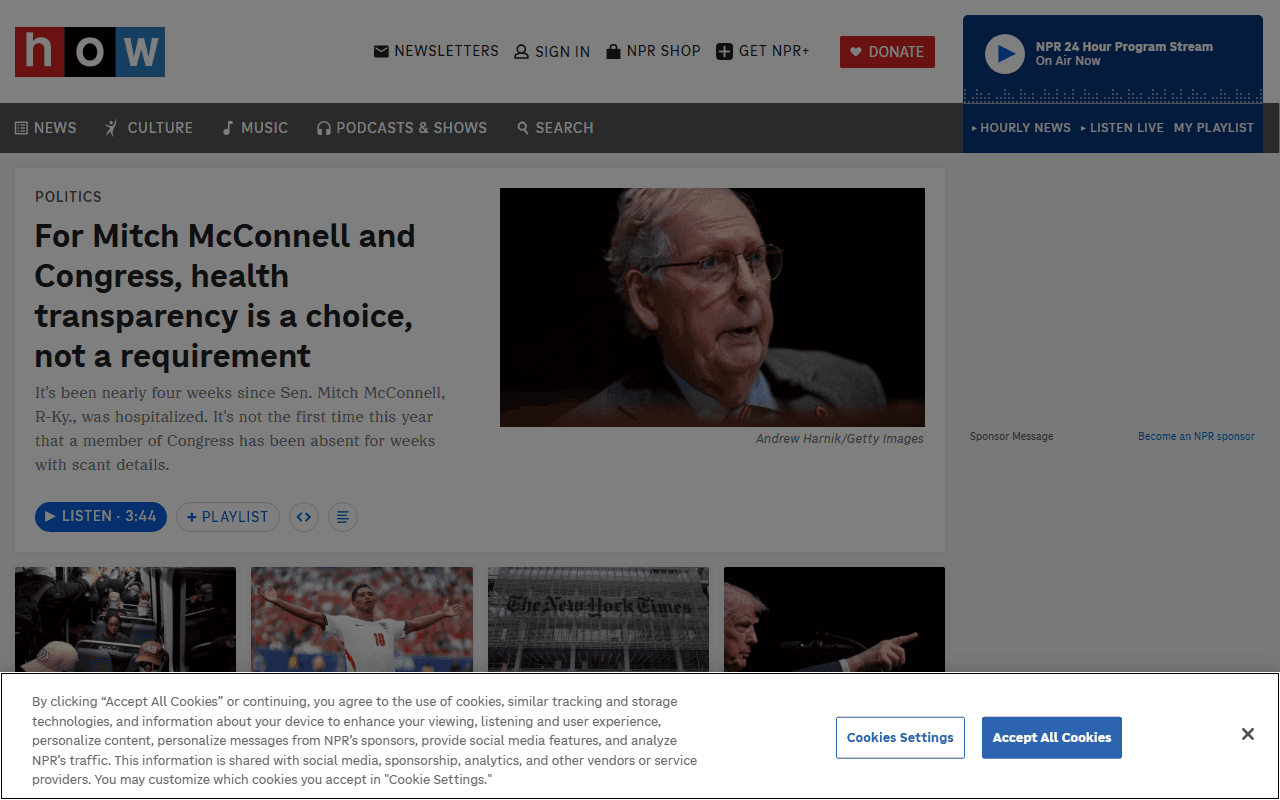 Amazon Prime sponsor landing page advertised on NPR News Now