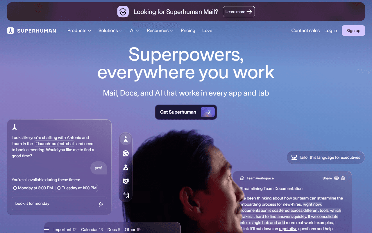 Superhuman sponsor landing page advertised on Pod Save America