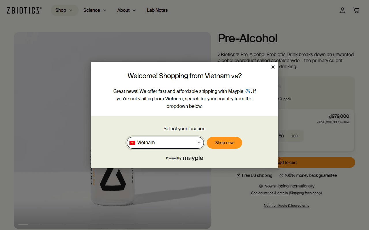 ZBiotics sponsor landing page advertised on Pod Save America