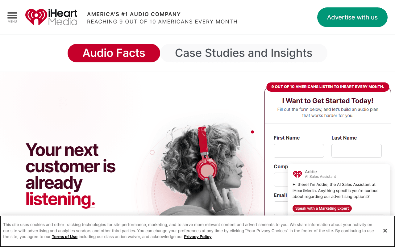 iHeartMedia sponsor landing page advertised on TechStuff