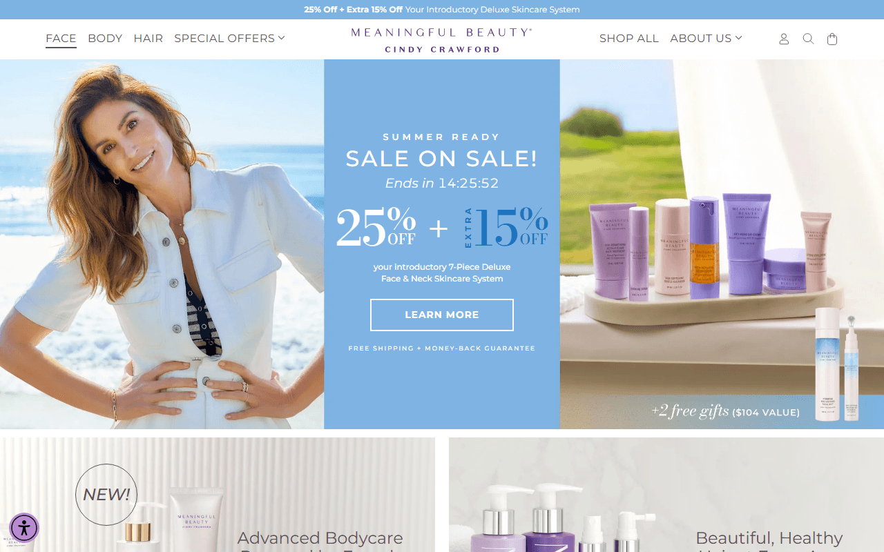 Meaningful Beauty sponsor landing page advertised on Breaking Points with Krystal and Saagar