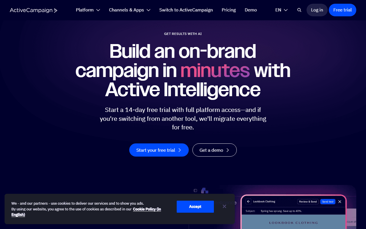 ActiveCampaign sponsor landing page advertised on Planet Money