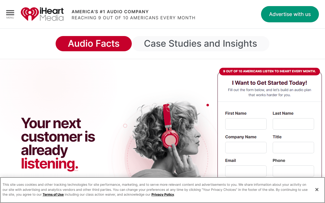 iHeartMedia sponsor landing page advertised on Fast Politics with Molly Jong-Fast