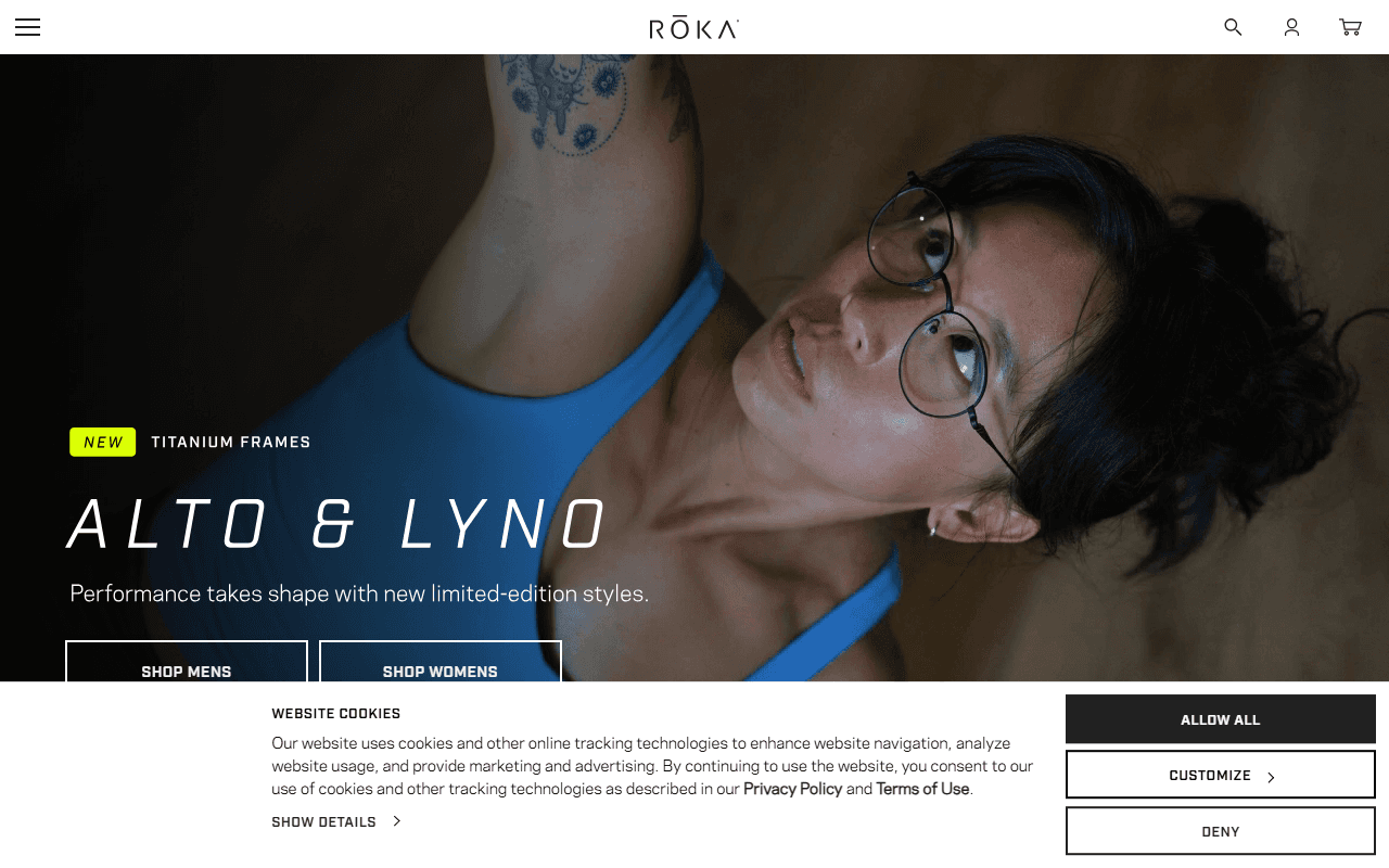 Roka sponsor landing page advertised on Huberman Lab