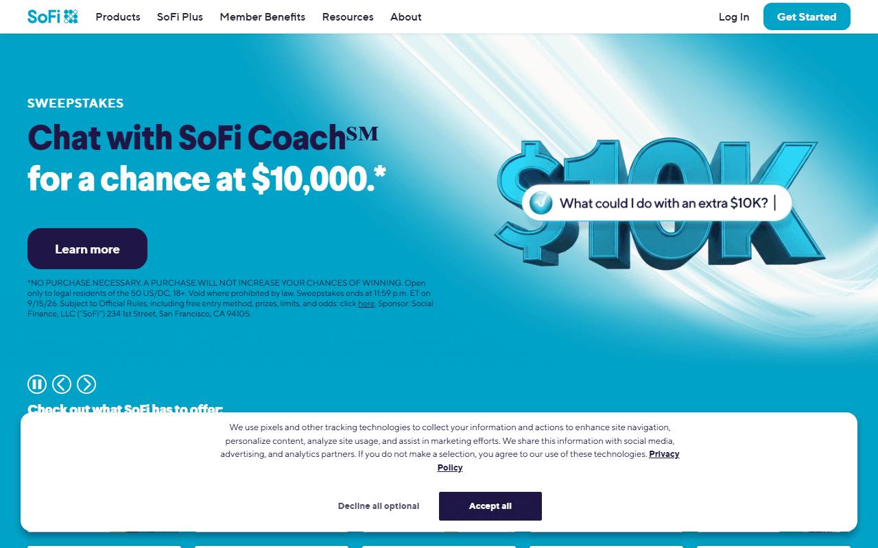 SoFi sponsor landing page advertised on Money Rehab with Nicole Lapin