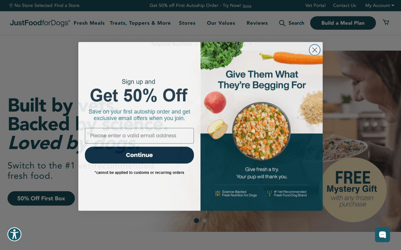 Just Food For Dogs sponsor landing page advertised on Breaking Points with Krystal and Saagar