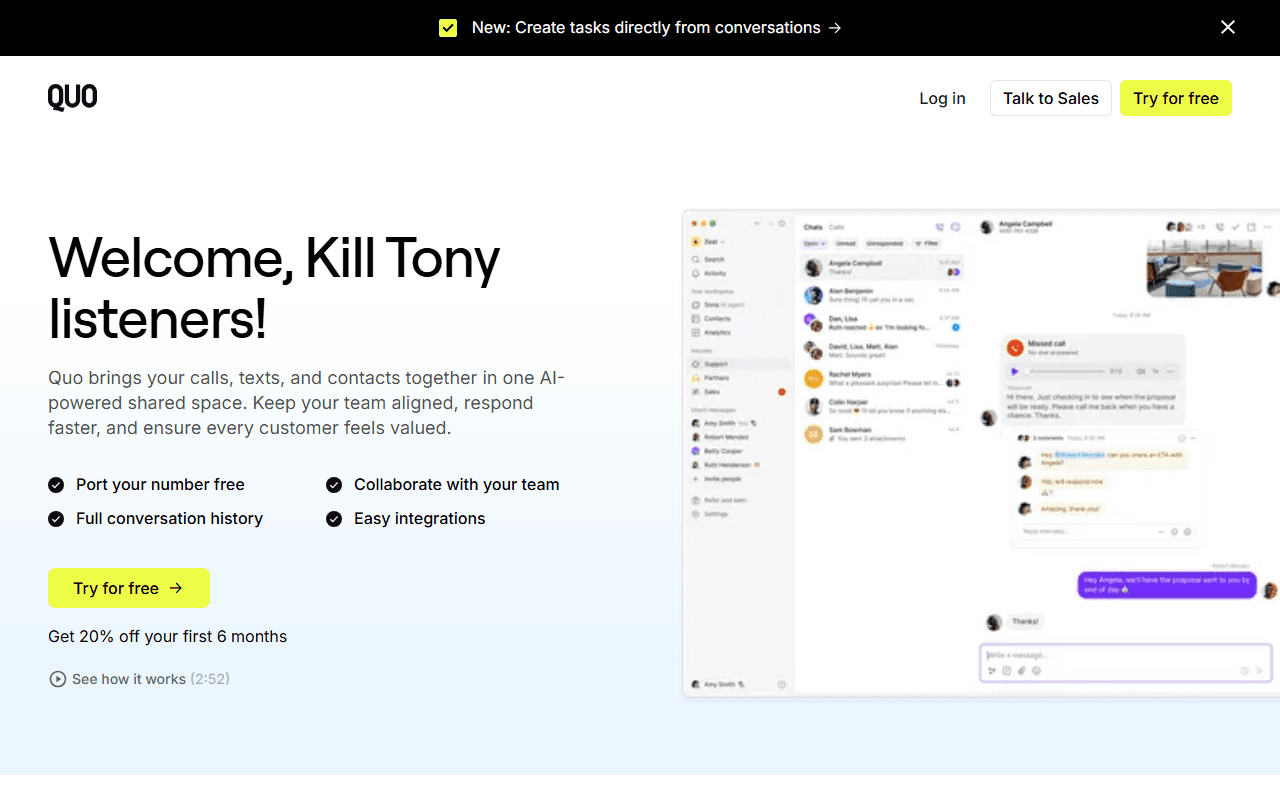 Quo sponsor landing page advertised on KILL TONY