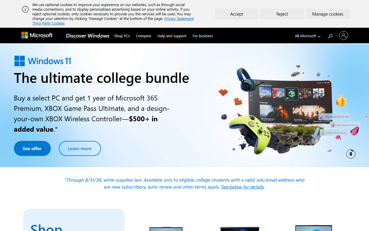 Windows sponsor landing page advertised on TechCrunch Daily Crunch