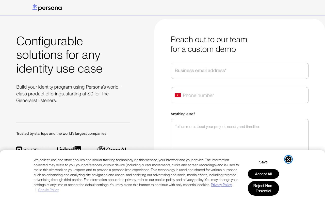 Persona sponsor landing page advertised on The Generalist