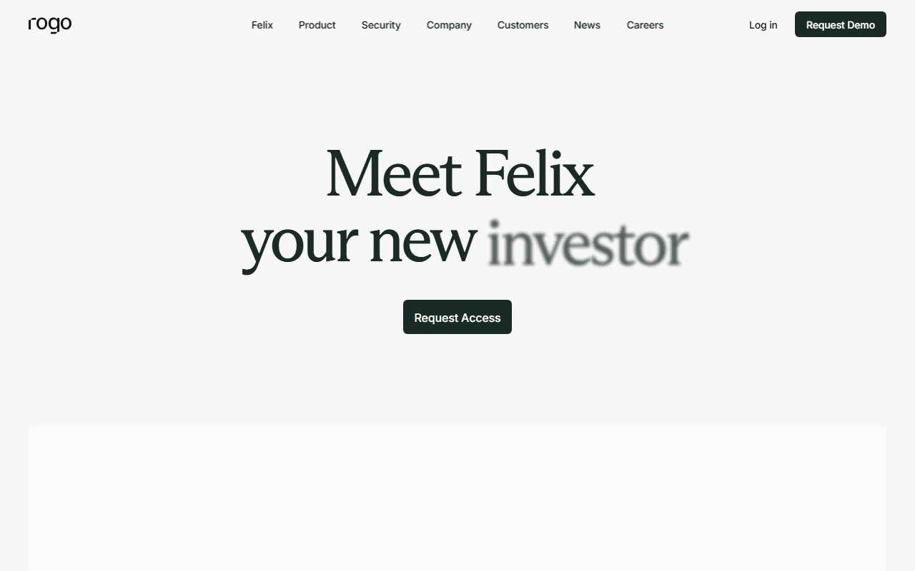 Felix by Rogo sponsor landing page advertised on Invest Like the Best with Patrick O'Shaughnessy