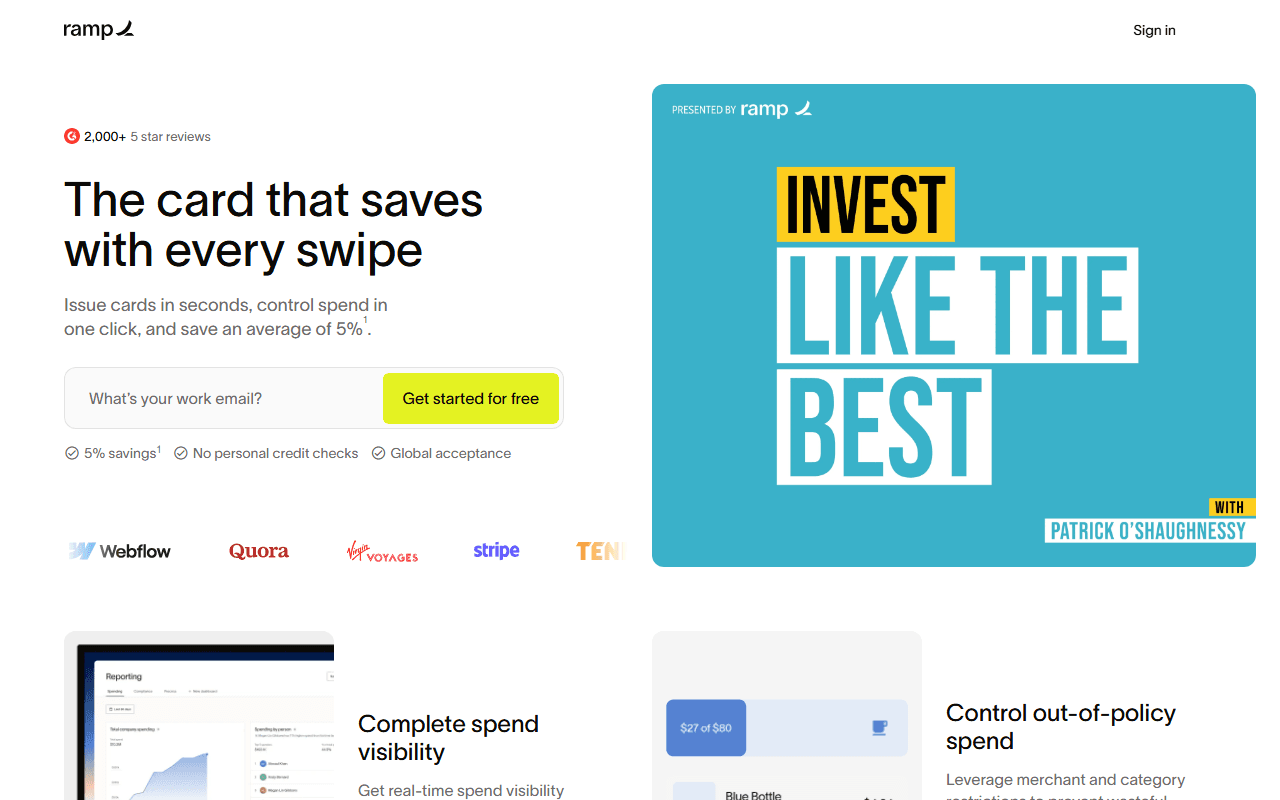 Ramp sponsor landing page advertised on Invest Like the Best with Patrick O'Shaughnessy