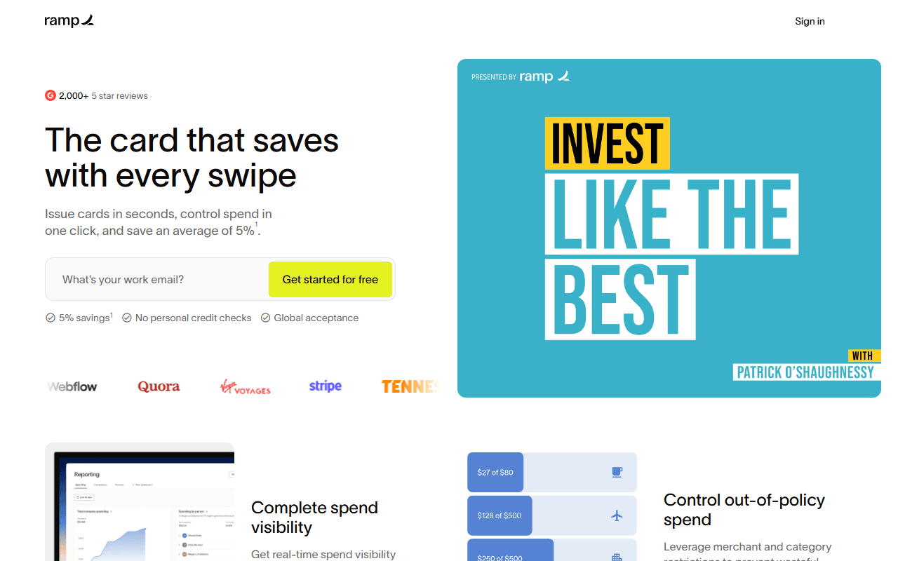 Ramp sponsor landing page advertised on Invest Like the Best with Patrick O'Shaughnessy