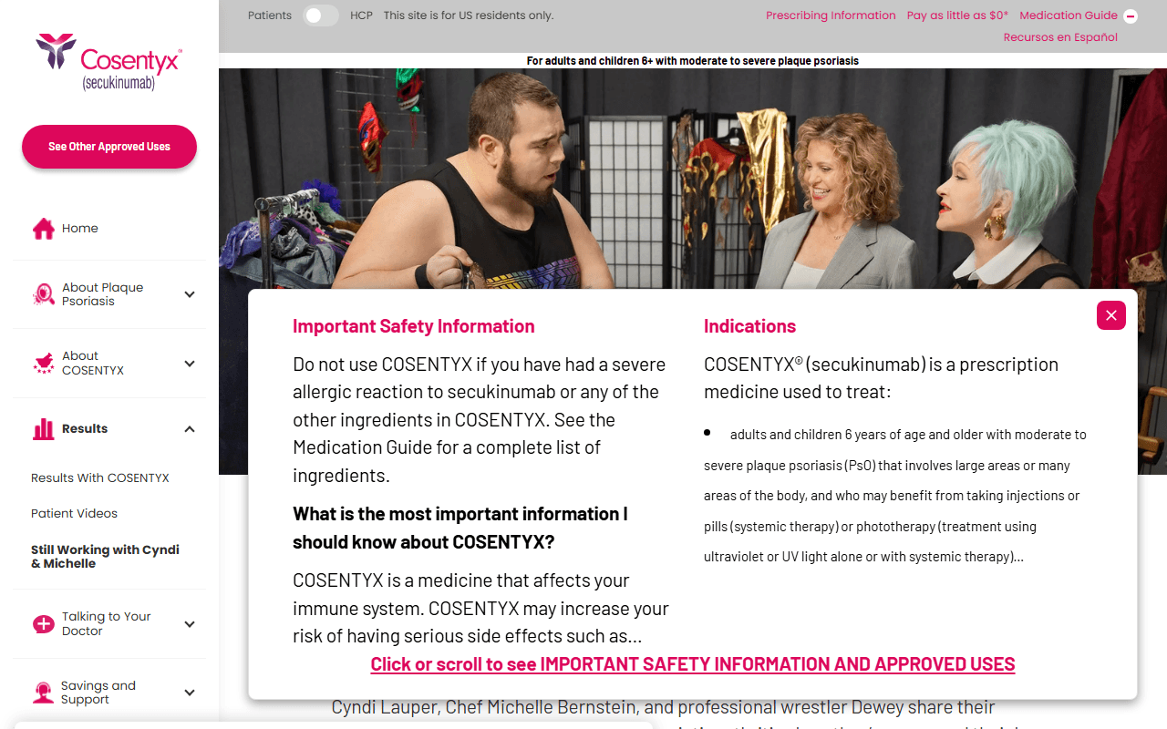Cosentyx sponsor landing page advertised on On Purpose with Jay Shetty