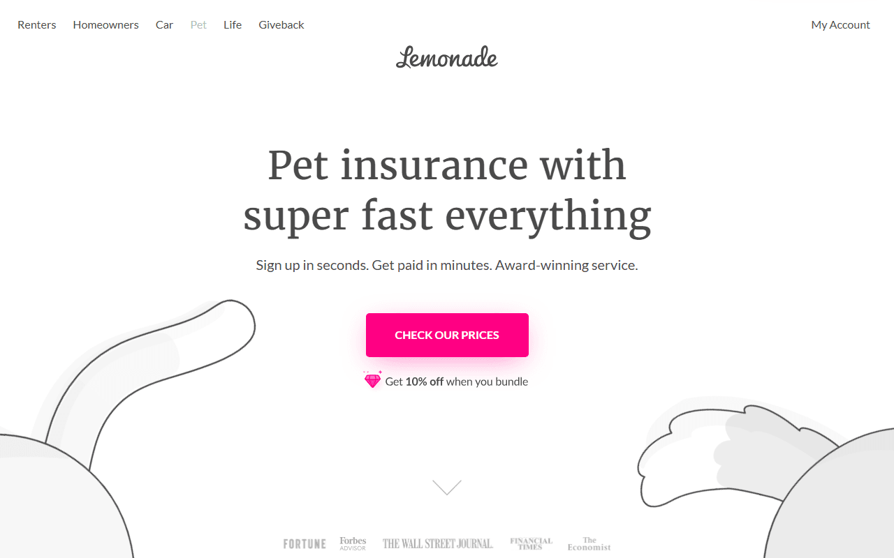 Lemonade Pet Insurance sponsor landing page advertised on Dateline NBC