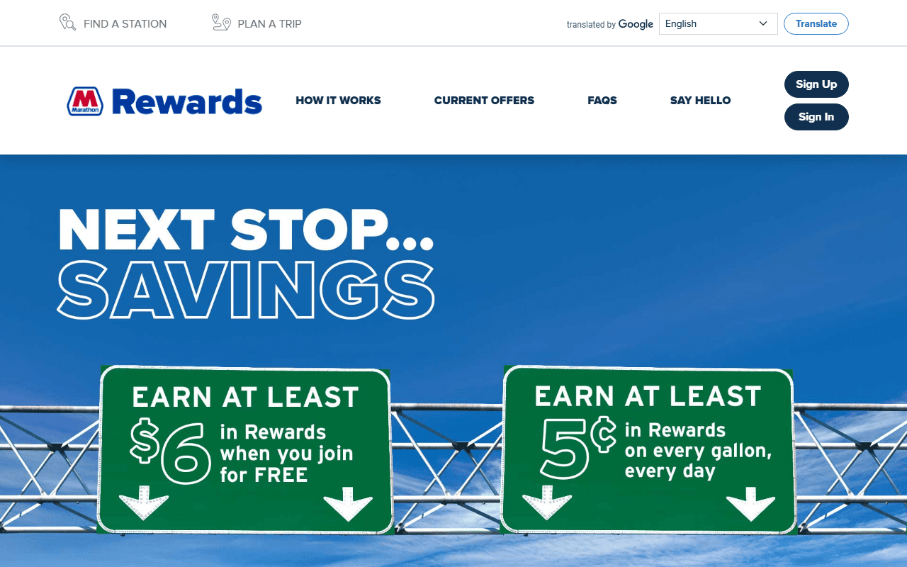 Marathon Gas Stations sponsor landing page advertised on Rotten Mango