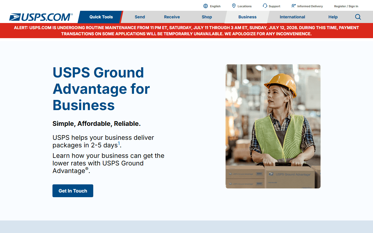 USPS Ground Advantage sponsor landing page advertised on The Stacking Benjamins Show