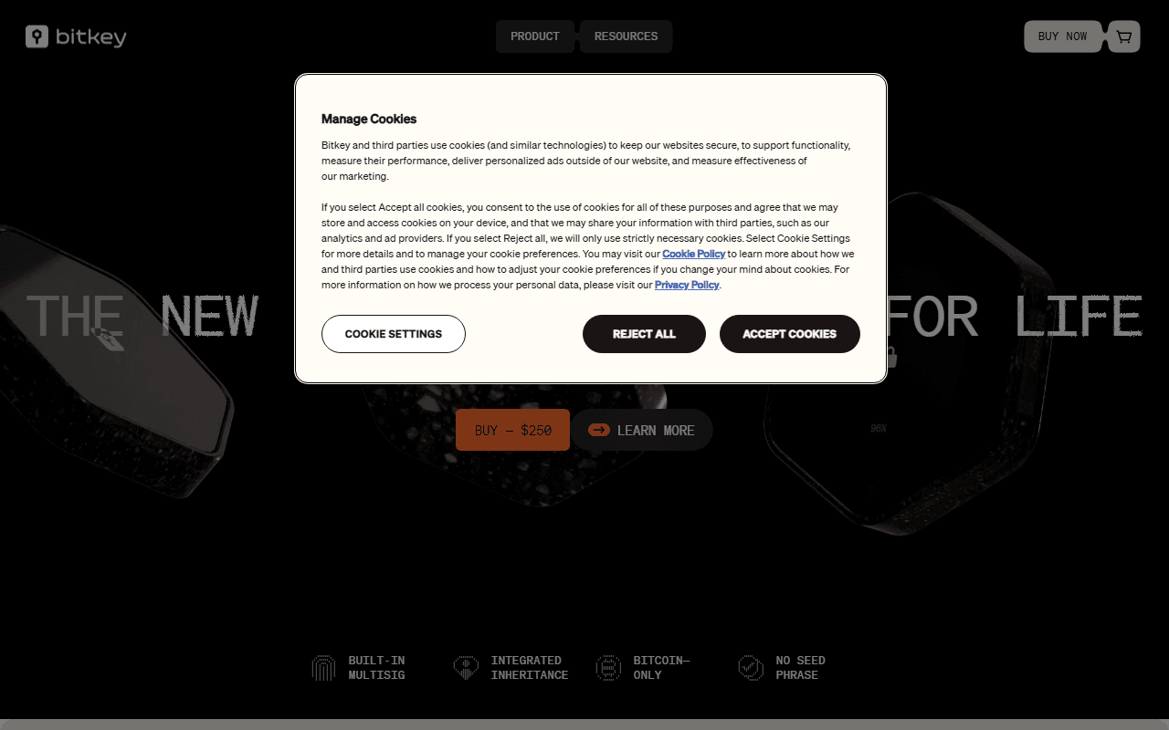 Bitkey sponsor landing page advertised on Coin Stories with Natalie Brunell