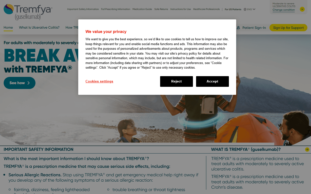 Tremfya sponsor landing page advertised on The Journal.
