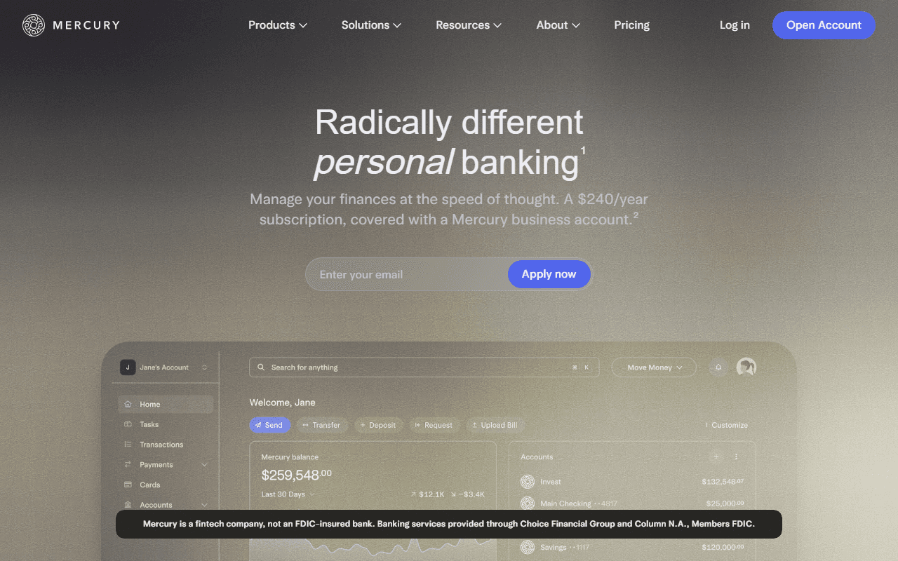 Mercury sponsor landing page advertised on My First Million