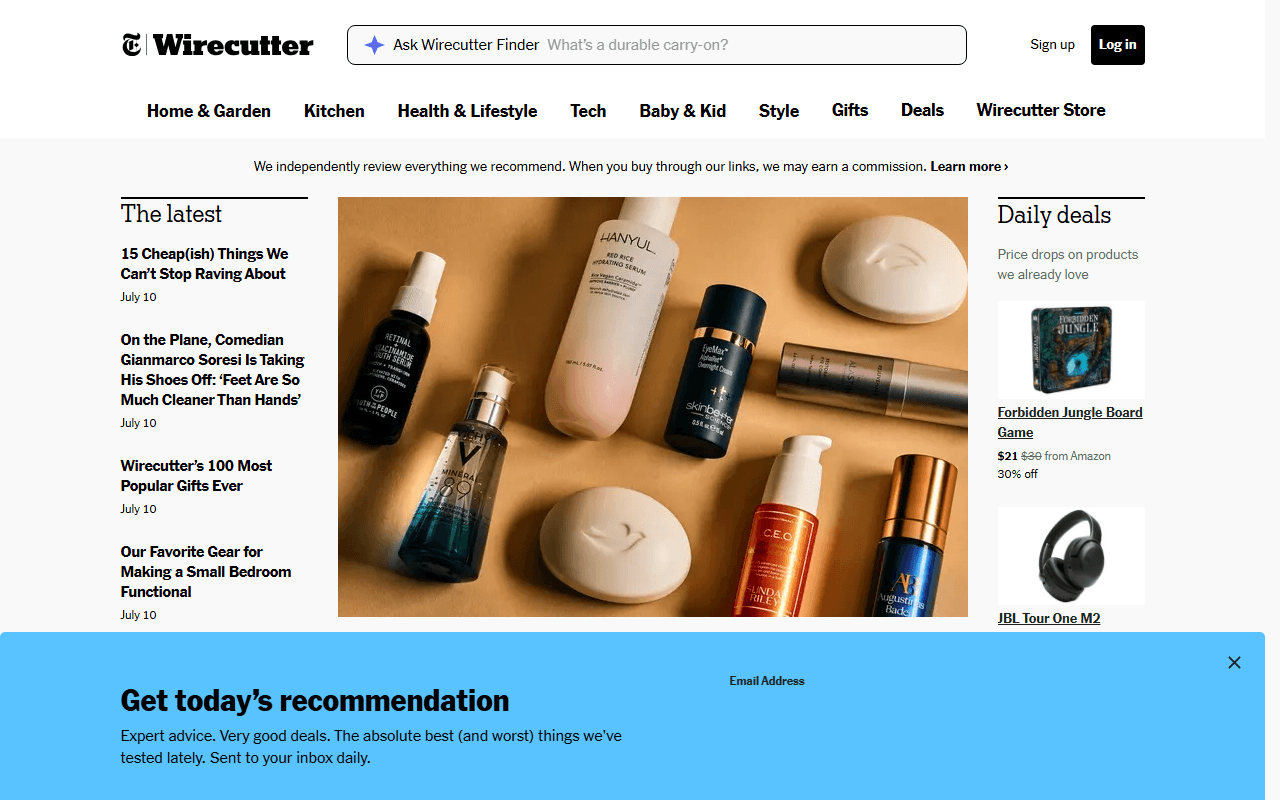 Wirecutter sponsor landing page advertised on The Daily