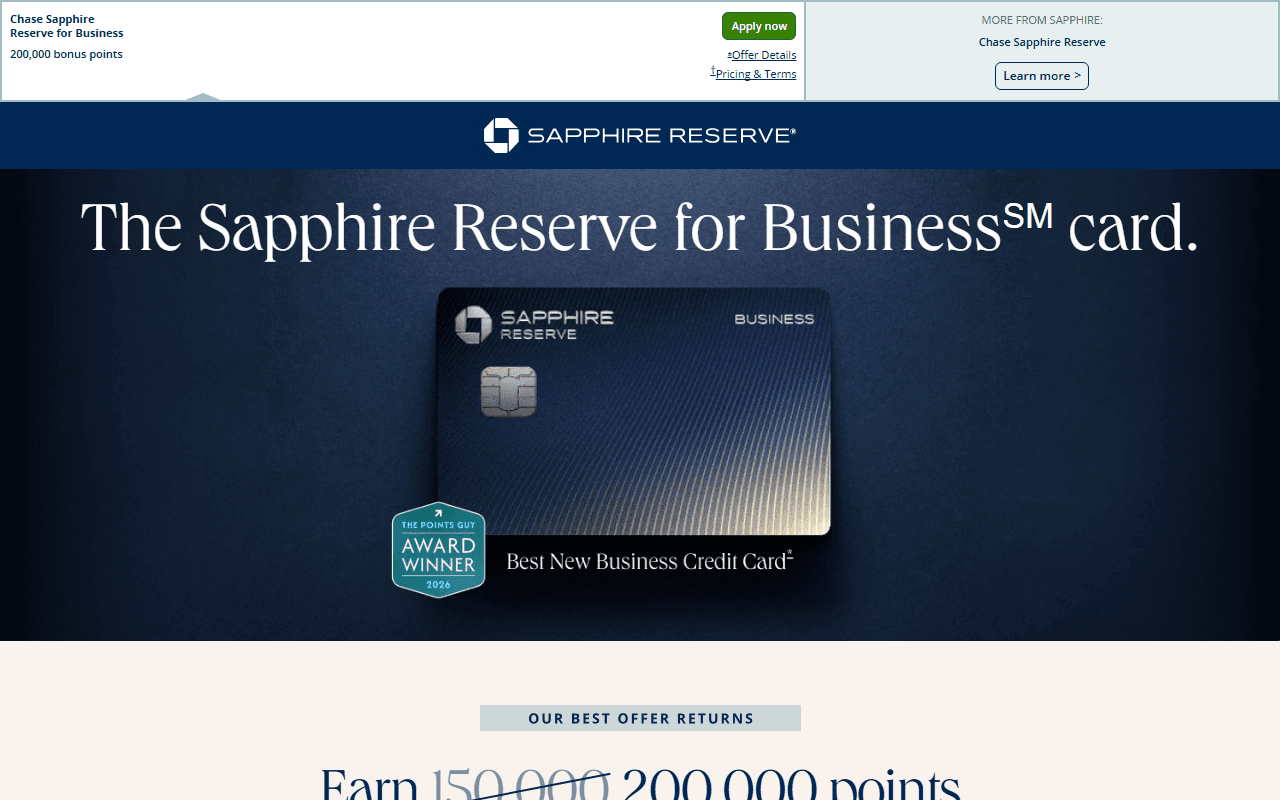 Chase Sapphire Reserve sponsor landing page advertised on Odd Lots