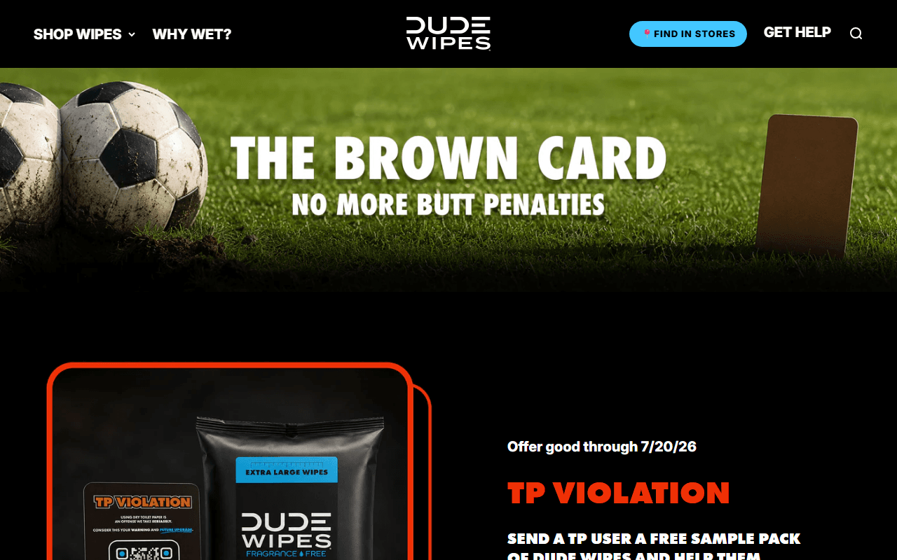 Dude Wipes sponsor landing page advertised on The Dan Patrick Show