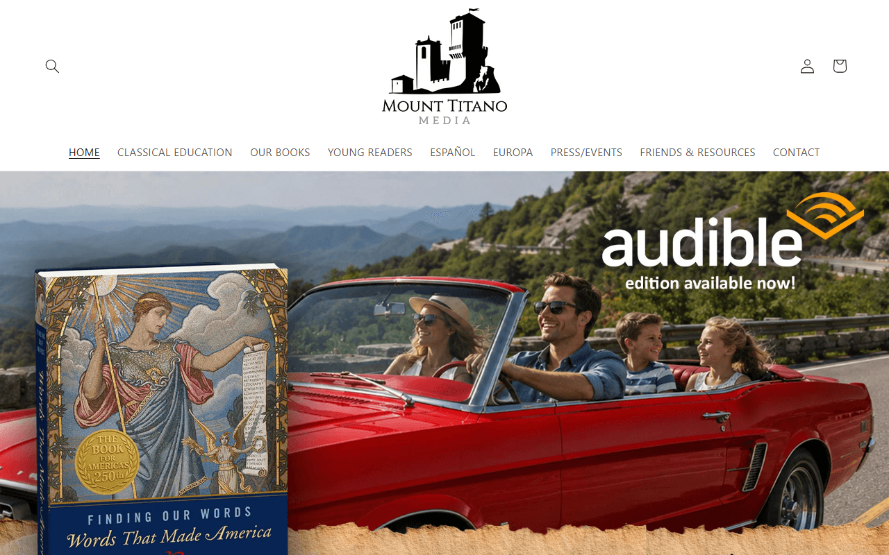 Mount Titano Media sponsor landing page advertised on The Victor Davis Hanson Show on Spotify