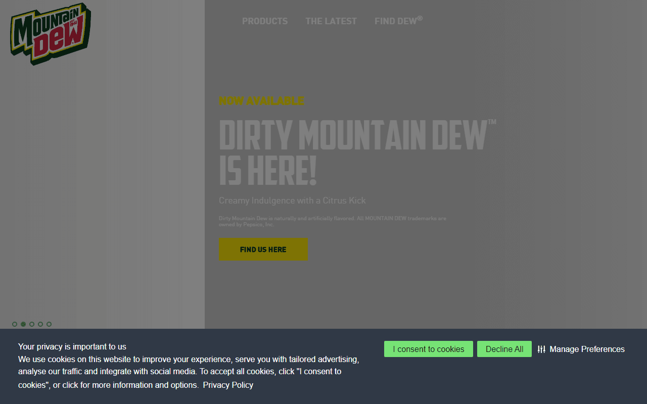 Mountain Dew sponsor landing page advertised on The MeatEater Podcast