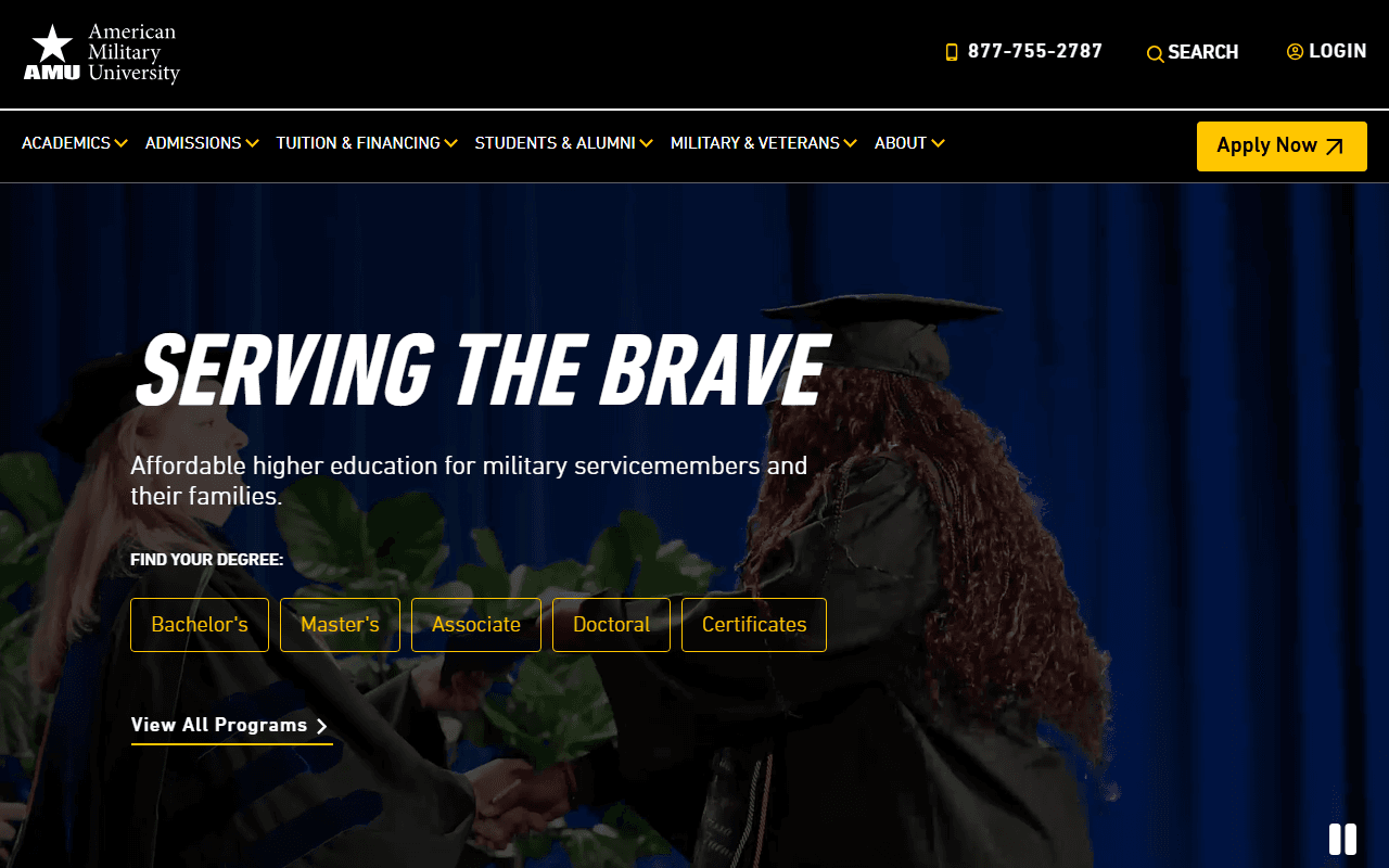 American Military University sponsor landing page advertised on The MeatEater Podcast