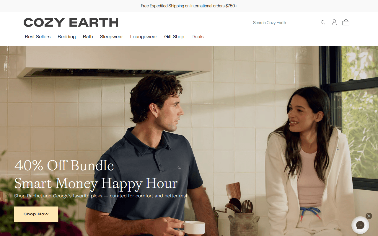 Cozy Earth sponsor landing page advertised on Smart Money Happy Hour with Rachel Cruze and George Kamel