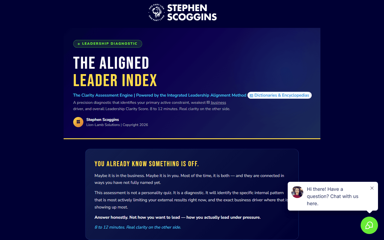 Aligned Leader Index sponsor landing page advertised on Unstoppable with Stephen Scoggins